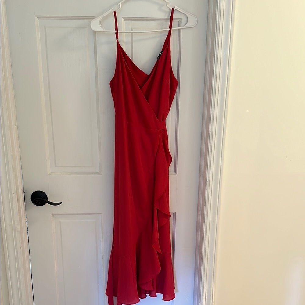 Red Wrap Tie Front Maxi Dress